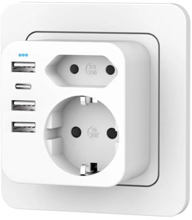 Rwest X Enchufe Múltiples Pared con 1 Tipo C y 3 Puertos USB(3.4A), Ladron Enchufes con 2 Tomas de CA, Regletas Enchufes USB para Oficina, Habitación y Cocina, Compatible con Teléfono.