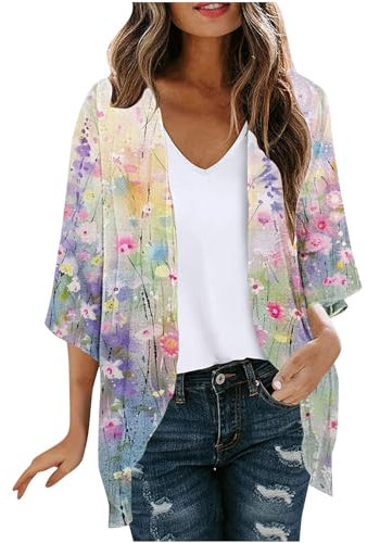 Cardigans for Women UK Womens Kimono Cardigans Beach Cover Ups Swimwear Bohemian Puff Sleeve Loose Casual Summer Tops Plus Size Hawaiian Travel Outfits Flowy Blouoses