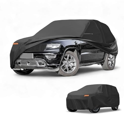 Partuto Funda para Todo Clima Exterior Automotriz Protección Solar Anti-UV Lluvia Completa para Jeep Grand Cherokee 2002-2023 210D-PU Negro con Franjas Reflectantes