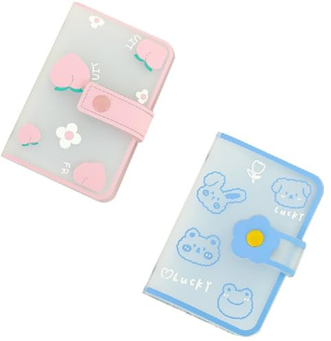 Begchy Classeur de rangement pour cartes postales, album, mini carte Idol, collection de cartes, livre, stockage de cartes, protecteur, rose + bleu