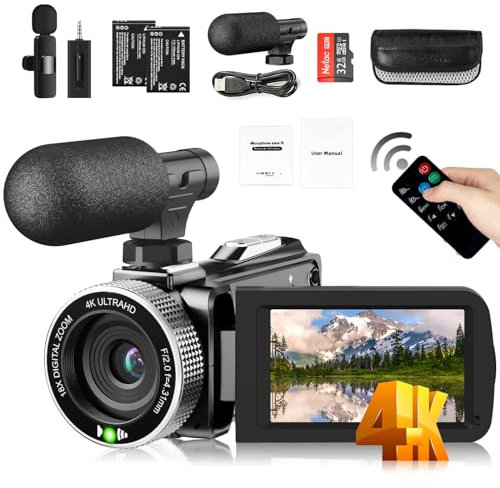 4K Videokamera 48MP 60FPS Camcorder für YouTube, FHD1080P Video Vlogging Kamera Recorder /18X Digital Zoom /3.0'' 270°Rotation IPS Bildschirm Kamera Camcorder, mit Fernbedienung 2 Batterien/SD Karte