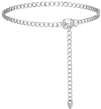 BOHUIZ Chain Belt for Women Waist Size 32-37, Metal Waist Chains Belt Adjustable Chain Belts for Dress Jeans(Silver)