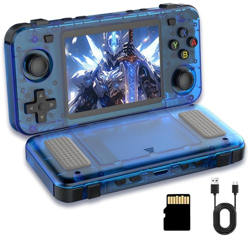R36H Retro Handheld Gaming Console,15000+ Games with Open Source Linux System,23+Emulators,3.5-Inch IPS Screen Portable Game Console,2500mAh Battery,Exclusive horizontal,Gifts for Adult (Blue128G)