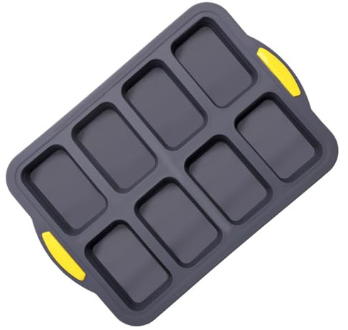 Mini molde de silicona con 8 cavidades y marco de acero inoxidable para hornear brownies, pan, magdalenas, tartas de queso y más, bandeja antiadherente compatible con horno y microondas