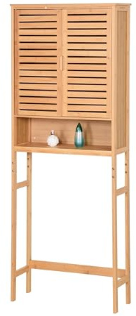 AD.CON Waschmaschinenschrank aus Bambus Badschrank über Waschmaschine Badezimmer Regal mit Verstellbaren Regalböden 170x66x23cm Natural