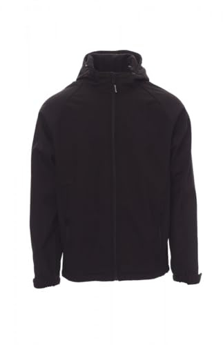 PAYPER Giacca con Cappuccio da Uomo Soft Shell Gale Giubbino TRASPIRABILE Impermeabile (IT, Testo, M, Regular, Regular, Nero)