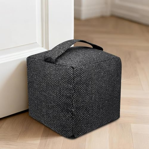 Ravytha Dörrstopp kvadratisk grå, dörrstoppspåse med handtag, dörrstopp för tyg sandsäck, dörrstopp golv, funktionell hemtillbehör för hem och kontor (16 cm x 16 cm, 1 kg)