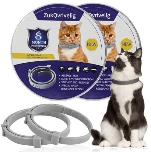 Eteriska oljer Halsband för katter 2-pack – 16 månaders långvarigt skydd, vattentätt, justerbart, för katter från 7 veckor – för välmående, komfort och säkerhet