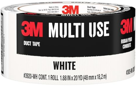 3M Multi-Use Colored Duct Tape, White with Strong Adhesive and Water-Resistant Backing, Multi-Surface 3M Duct Tape for Indoor and Outdoor Use, 1.88 Inches x 20 Yards, 1 Roll (3920-WH)