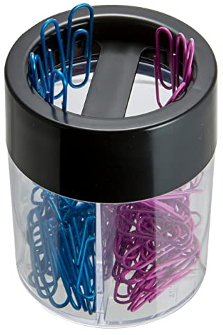 Officemate Magnetic Clip Dispenser, Large/Round, 200 Clip Capacity, Black/Smoke (93692)