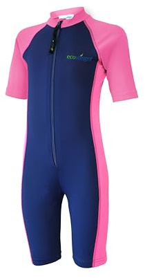 EcoStinger Girls One Piece Sunsuit UV Protective Swimsuit Chlorine Resistant UPF50+ Navy Pink 10