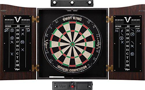 Viper by GLD Products Vault Cabinet & Shot King Sisal/Bristle Dartboard Ready-to-Play Bundle: Elite Set (Shot King Dartboard, Darts, Shadow Buster and Laser Throw Line), Black