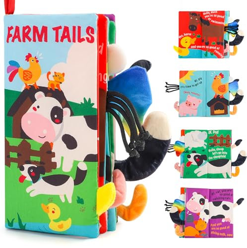 beiens Babybuch Baby Spielzeug 0 3 6 Monate,knisterbuch stoffbuch fühlbuch Baby bücher Quiet Book sensorik Kinderwagen Spielzeug Kette für Geschenk Junge mädchen