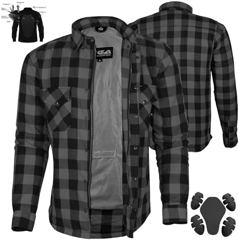 Chemise de protection en flanelle à rayures doublée en Kevlar Aramide Noir et gris avec protection amovible CE 1621-1