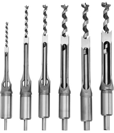 Ausla Square Hole Mortise Drill Bit Set, 6 Pieces, 6.35-15.88 mm, Woodworking Chisel Tool for Carpenter