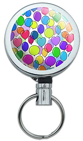 Colorful Balloons Pattern Heavy Duty Metal Retractable Reel ID Badge Key Card Tag Holder with Belt Clip