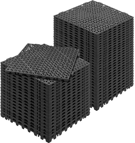 Happybuy Interlocking Tiles 50 PCS Black, Drainage Tile 12x12x0.5 Inches, Outdoor Deck Interlocking Floor Tiles for Pool Shower Bathroom Deck Patio Garage