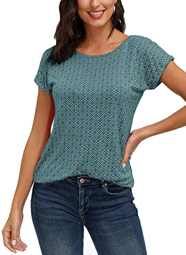 TrendiMax Camiseta Casual Mujer Verano Camisas Mangas Cortas T-Shirt Estampados Blusas Tops Verde M