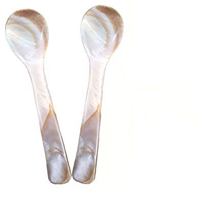 2 unids Cucharas de caviar hechas a mano madre de perla MOP con mango redondo para servir huevos, 4,72 pulgadas/12 cm, café