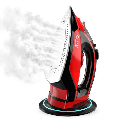 Omaiga 1500W Cordless Iron for Clothes, Wireless Steam Iron with Rapid Heating & Auto Shut Off, for Effective Wrinkle Removal