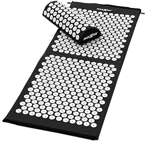 MAXXIVA® Akupressur-Set Matte 130 x 50 cm mit Kissen Yantramatte Fakirmatte stimuliert die Durchblutung löst Verspannungen Farbe wählbar (Schwarz)