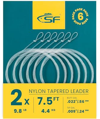 SF Vorfach aus Nylon, vorgebundene Schlaufen, zum Fliegenfischen, Forellenvorfach, Vorfachschnur, 2,3 m-2X, 6 Stück