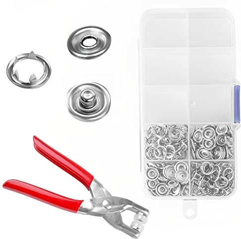 THATSRAD 100 Set Ösen Druckknöpfe Button Druckknopf Set mit zange 9,5 mm Feste Knöpfe Werkzeug Silber Jersey Druckknöpfe Metall Nähfrei Buttons Zinke Snaps für Nähzubehör DIY Basteln Kleidung