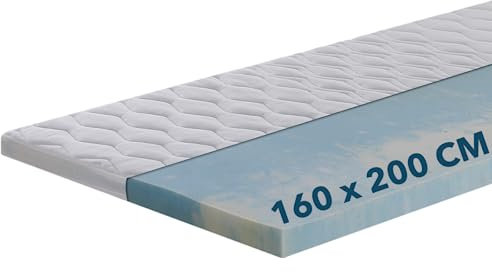 Ortho-Relax Gel Topper 160x200cm, Matratzentopper weich, waschbarer Bezug mit Zonenversteppung, Matratzenauflage Gelschaum, mit Eckgummis, Matratzenschoner atmungsaktiv & anpassend, für Boxspringbett