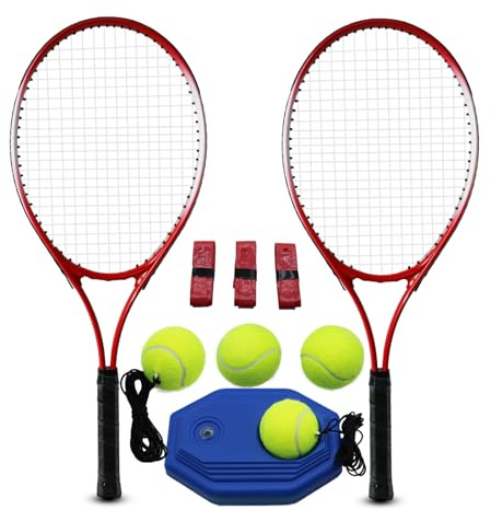 Magicorange Tennisschläger für Erwachsene, 2 Spieler, Tennisschläger für Anfänger und Profis, mit 4 Tennisbällen, 3 Overgrips und 1 Tasche (Rot)