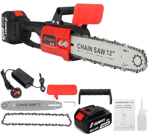 Akku Kettensäge 12 Zoll,Taliyah 30cm Schnittlänge Elektro Kettensäge,1200W Handkettensäge,4000mAh Bürstenlose Kettensäge,Zum Beschneiden und Sägen von Holz(Inklusive Akku und Ladegerät)