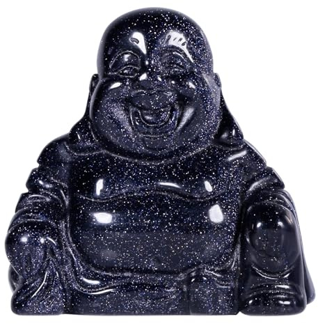 KYEYGWO 1.5 Blue Sand Stone Crystal Laughing Buddha Ornaments for Home | Hand-Carved Polished Surface, Feng Shui Decor for Happiness, Prosperity, Good Luck, Positive Energy, Spiritual Gift Men Women