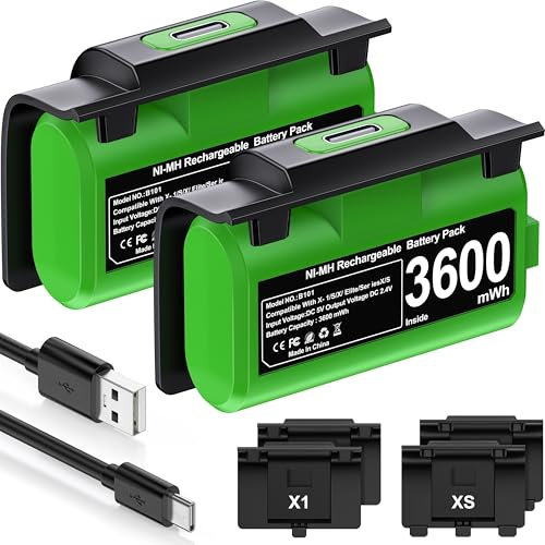 HEYLICOOL High Capacity 4800mWh Rechargeable Battery Packs for Xbox One/Xbox Series X|S, Play and Charge Kit for Xbox Controller Charging Dock Replacement Battery for Xbox Series X & S/Xbox One