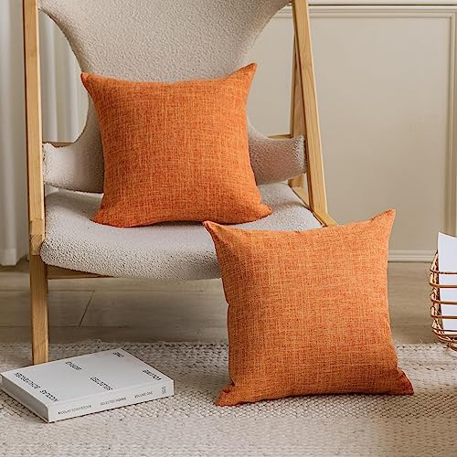 Home Brilliant Autumn Cushion Covers 60cm x 60cm Set of 2, Decorative Burnt Orange Cushions Cover for Bed, Soft Linen Large Cushions for Sofa, 60x60 cm, Orange