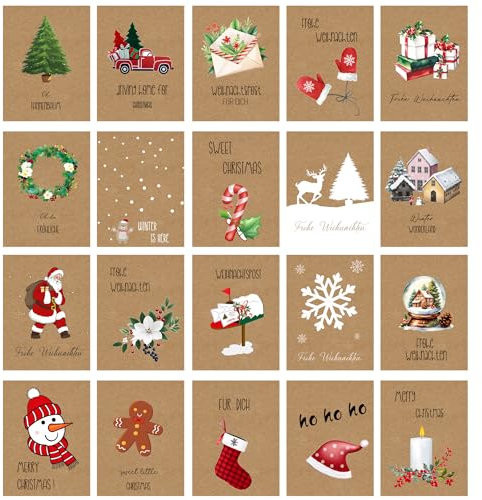 DMHSGIFT Weihnachtskarten mit Umschlag Set 20 Stück A6 Klappkarten Weihnachtskarten Set Christmas Cards für Familie, Freunde