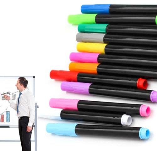 NXPUXP Whiteboard-Marker,12-Farbiges Löschbares Whiteboard-Marker-Set,Wasserlöslich,Fein Und Radierbar,Zum Schreiben auf Whiteboards,Spiegel,Kalender,Schreibtafeln