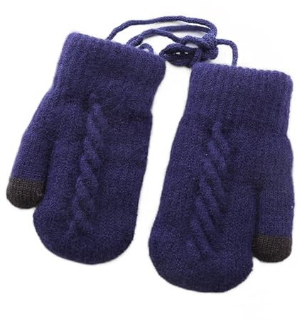 AIDIER Kids Winter Knitted Mittens with String Thick Plush Lined Mittens for Boys Girls 2-5 Years Thermal Full Finger Gloves Magic Stretch Gloves Soft Hanging Neck Mitten with Warm Fleece Lined
