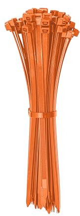 ERKO Bridas para cables Naranja 200mm x 3,6mm 100 unidades UV, Resistentes a la intemperie, Alta visibilidad, Proyectos de bricolaje, Gestión de cables, uso en interiores y exteriores