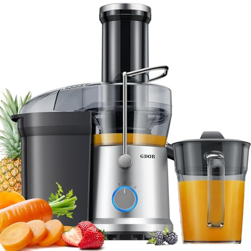 GDOR 1200W Juicer Machines with Larger 3.2 Feed Chute, 45oz Large Juice Jug, Centrifugal Juice Extractor Maker with Titanium Enhanced Cutting System, Dual Speeds, BPA-Free, Silver