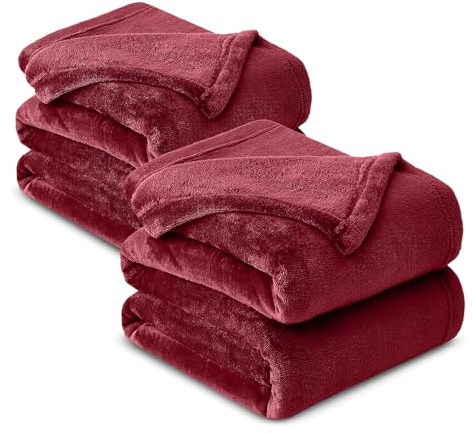 Hafaa Fleece Blanket King Size for Bed - Fluffy Throws for Sofas Couch 2 Pack - 400 GSM Soft Cosy Extra Large Warm Throw Blankets for Adults, Burgundy, 230x270cm