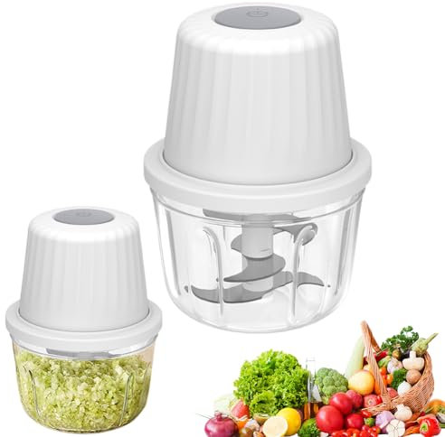 Umllpet Hachoir électrique, 400 ml, pour oignons, légumes, viande, ail, oignons, oignons, légumes, viande, ail, coupe-oignons, électrique, petit hachoir à oignons