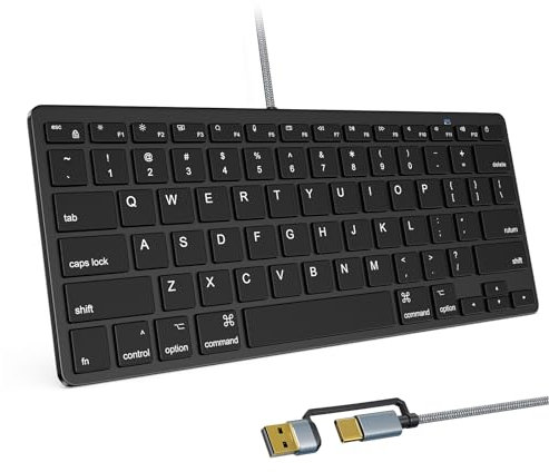 SSS·GRGB 78 Key Compact Wired Keyboard for Mac, USB A/USB C Plug-N-Play, Ultra-Slim USB Mini Keyboard - 75% Layout Compatible with Apple MacBook, iMac, Mac mini, Mac Pro, Laptop Computers, PC, Black