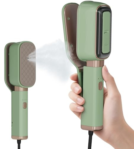 XYVIA Handheld Press Steamer for Clothes, 3-in-1 Mini Travel Press Iron, 180° Rotatable, 1000W 15s Fast Heat-Up, Portable Garment Wrinkle Remover for Collars & Cuffs (Matcha Green)