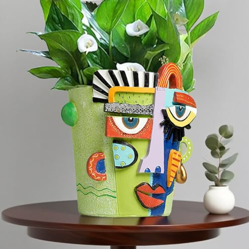 Pot de plantes à visage abstrait, pot de fleurs en forme de tête Picasso pour plantes d'intérieur, pot de fleurs à visage amusant, vase coloré pour succulentes pour jardin extérieur et décoration