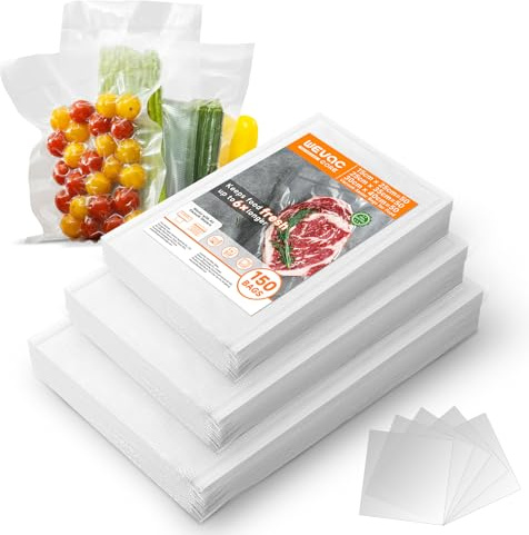 Wevac Core Pack 150 Bolsas de Vacío Gofradas Mixtas (15x25, 25x35, 30x40 cm), Bolsas para Envasar al Vacío Alimentos Profesionales, Sin BPA, Resistentes para Cocción y Almacenaje