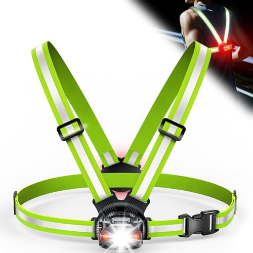 ISEYOU Running Lights for Runners, 500 Lumens Running Light with Rear Light, 45° Adjustable Tilt & IPX4 Waterproof Rechargeable Reflective Vest Gear for Night Walking/Cycling/Jogging/Hiking