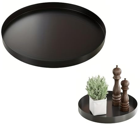 AXXIMENG Black Decorative Trays Round Decorative Salver Metal Candle Trays Candle Holders Plate Coffee Table Platter for Centerpiece Kitchen Counter Perfume Organiser Display Home Decorations
