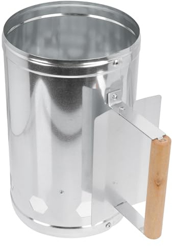 COLLBATH Accenditore Barbecue Carbonella in Metallo con Manico in Legno Isolante Secchio Starter per Accensione Rapida Forno Aria Multipli per Grigliate Outdoor Resistente e Antiruggine