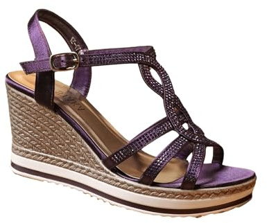 IVACHY Womens Wedge Ladies Crystal Sparkling Sandal Shine Espadrille Platform Shoes Size UK