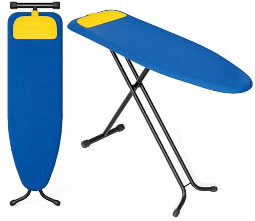 APEXCHASER Ironing Board Full Size, Iron Board with Silicon Rest, Foldable Ironing Boards Standard Size, Heavy Duty Iron Stand Boads, Ironing Table with 7 Height Adjustable Anti-Slip Feet, 13x43 Blue
