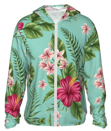 DUWAA Veste de protection solaire pour femme avec imprimé feuilles tropicales hawaïennes et fleurs, Noir , XL